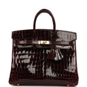 Birkin 25 Bordeaux Shiny Niloticus Crocodile Gold Hardware