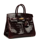 Birkin 25 Bordeaux Shiny Niloticus Crocodile Gold Hardware