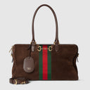Borsetto large boston bag in dark brown suede