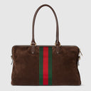 Borsetto large boston bag in dark brown suede
