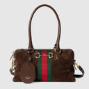 Borsetto medium boston bag in dark brown suede