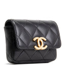 CH CC Flap Card Holder Belt Bag Lacquered Metal w/ Quilted Lambskin