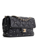 CH CC Flap Pearl Studded Quilted Lambskin - Black