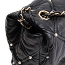 CH CC Flap Pearl Studded Quilted Lambskin - Black