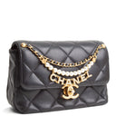CH Pearl Logo Lambskin Flap Bag - Black