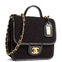 CH Tweed Top Handle School Memory Flap Bag - Black