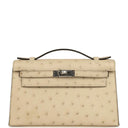 Kelly Pochette Parchemin Ostrich Palladium Hardware
