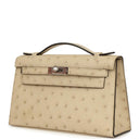 Kelly Pochette Parchemin Ostrich Palladium Hardware